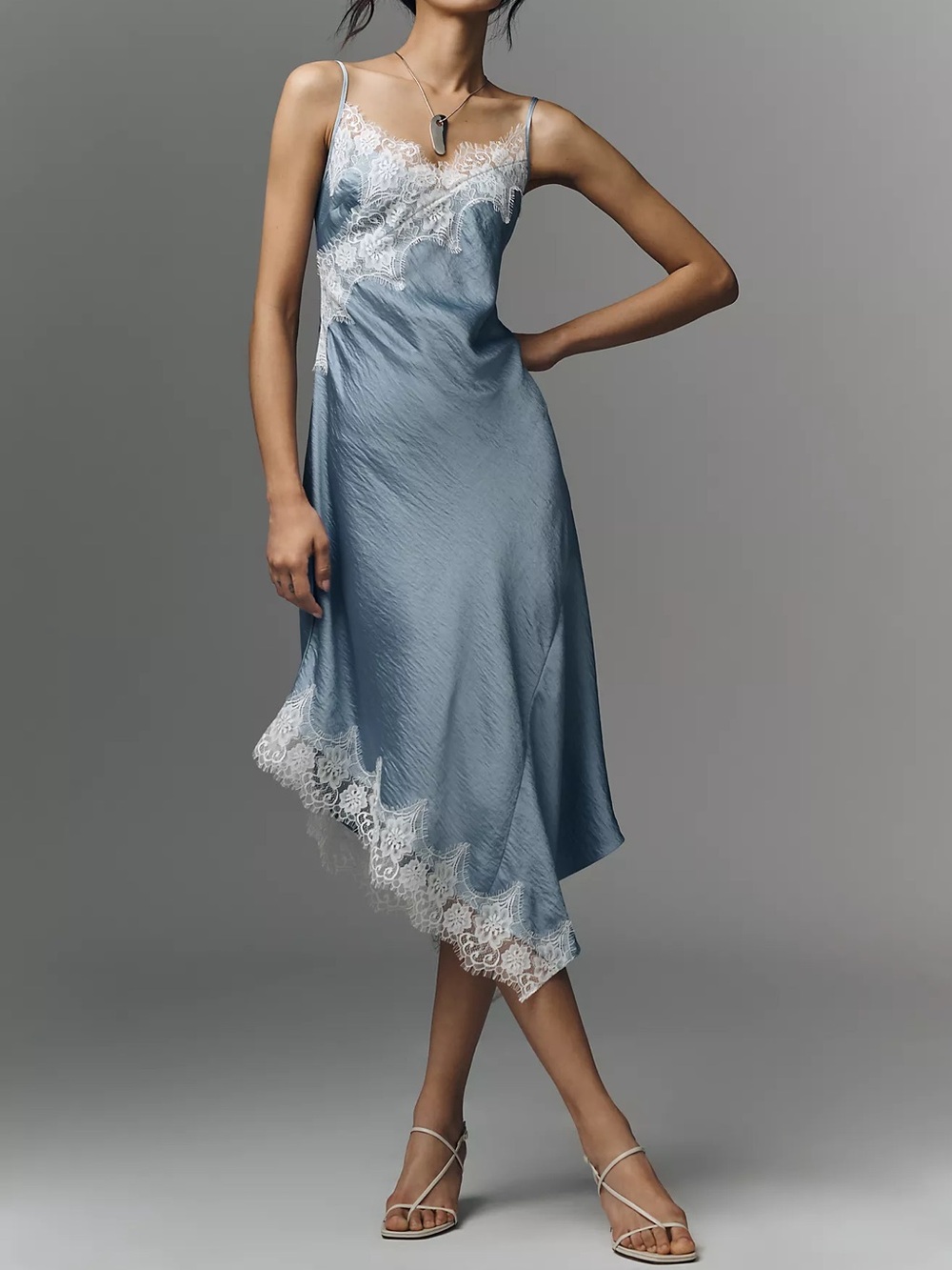 Anthropologie Asymmetric Sleeveless Lace Slip Dress - NWT - Light Blue - Medium